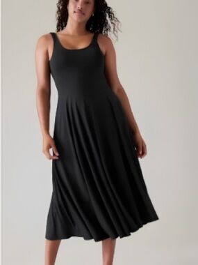 Athleta Santorini Midi Scoop-Neck Dress Black, Large EUC